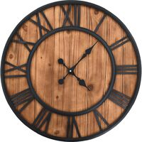 Vidaxl – Horloge murale vintage à quartz 60 cm – Cadre en métal robuste – Cadran en bois avec chiffres romains – Précision de mouvement