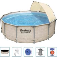 Bestway – Ensemble de piscine hors sol Power Steel 396x107 cm – Parois robustes 3 couches – Capacité 11 133 L – Auvent amovible inclus