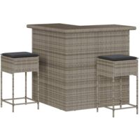 Vidaxl – Ensemble de bar de jardin 3 pcs – Résine tressée gris – Coussins épais amovibles – Cadre acier robuste pour extérieur
