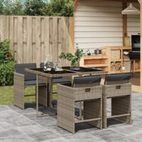 Vidaxl – Ensemble table et chaise de jardin 5 places – Résine tressée gris avec coussins amovibles – Table en verre trempé – Dossier rabattable