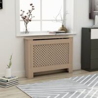 Vidaxl – Cache-radiateur MDF 112x19x81 cm – Design moderne à lattes – Espace de rangement décoratif – Assemblage rapide
