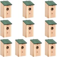 Vidaxl – Nichoirs en bois de sapin massif 10 pcs – Dimensions 12x12x22 cm – Crochet métal pour fixation facile – Abri sécurisé pour oiseaux