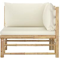 Canapé d'angle de jardin avec coussins blanc crème Bambou