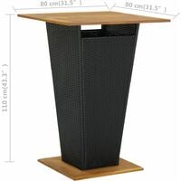 vidaXL Table de bar Noir 80x80x110 cm Résine tressée et bois d'acacia - Noir