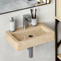 Vidaxl – Vasque suspendue en marbre crème 38x24x6,5 cm – Dimensions adaptées pour espaces réduits – Facile à nettoyer – Installation murale incluse