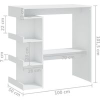 vidaXL Table de bar étagère de rangement 100x50x101.5 cm Blanc - Blanc