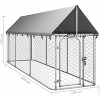 vidaXL Chenil extérieur avec toit pour chiens 400x100x150 cm - Argent