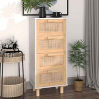 Vidaxl – Buffet blanc 40x30x90 cm en bois massif de pin et rotin naturel – 4 tiroirs – Design élégant pour rangement optimisé