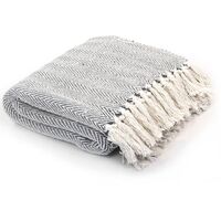 Vidaxl – Couvre-lit en coton herringbone 220x250 cm – Couleur grise – Doux au toucher – Lavable jusqu'à 40℃