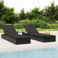Vidaxl – Transat réglable avec table – Résine tressée noire – Acier enduit de poudre – Dimensions 201 x 55 x 20/23/36/50/62 cm