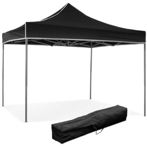 Gazebo Richiudibile Pieghevole 3X3 Nero Ricoperto in Pvc Impermeabile