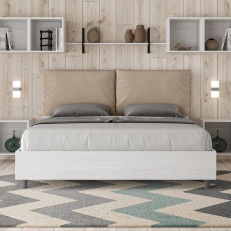 Letto matrimoniale contenitore 160x190 bianco frassino cuscini similpelle tortora Egos Antea (1/5)
