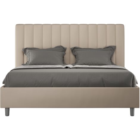 Letto matrimoniale contenitore imbottito 160x190 cm – Rivestimento similpelle tortora – Testiera trapuntata – Rete contenitore inclusa – Itamoby (1/5)