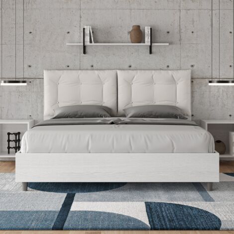 Letto matrimoniale contenitore 160x190 bianco frassino cuscini similpelle bianco Egos Annalisa (1/5)