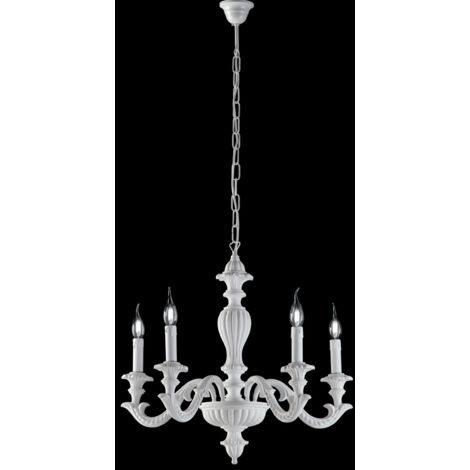 Lampadario Shabby Chic Leonardo Legno Bianco 5 Luci E14
