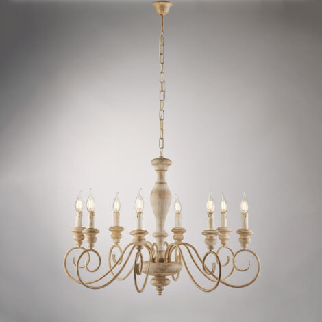 Lampadario Shabby Chic Cascina Bianco Tortora Vintage 8 Luci E14 (1/2)