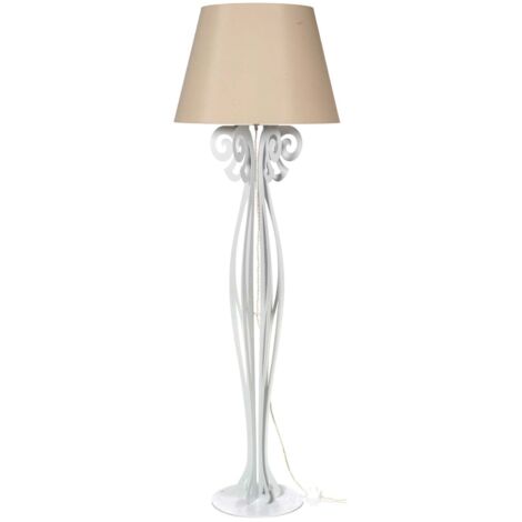 Lampada da terra Circeo 60x180 cm Struttura in ferro bianco con paralume color sabbia Design vintage moderno con interruttore a pedale Made in Italy (1/3)