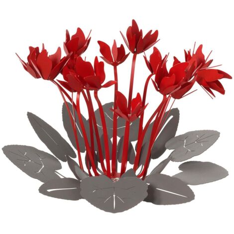 Centrotavola decorativo Ciclamino Ø38 cm in ferro color Fango e Rosso Design floreale moderno per tavolo o soggiorno Made in Italy (1/2)