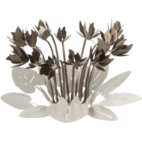Centrotavola decorativo Ciclamino Ø38 cm in ferro color avorio e bronzo Design floreale moderno per tavolo o soggiorno Made in Italy (1/2)