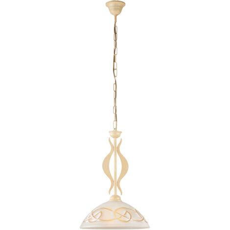 Bilbao - Lampadario in ferro laccato avorio con decoraz. effetto decapè e diffusore in vetro d. 30 bianco e ambra 1 luce 104 - Ø30 (1/2)