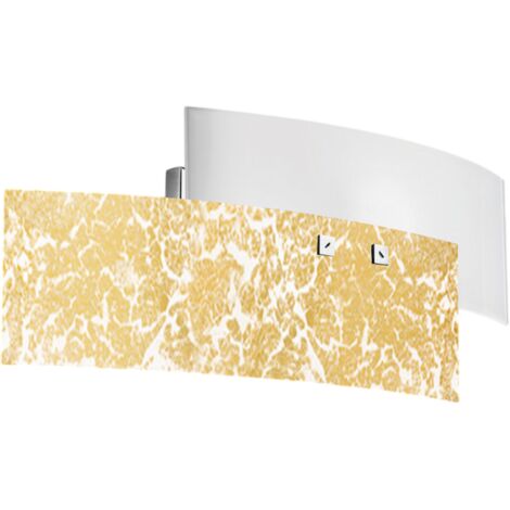 Applique parete Lara 2 luci E14 vetro bianco con foglia oro - Lampada da muro con stile elegante 46x18cm, IP20, max 2x42W, lampadina esclusa (1/4)