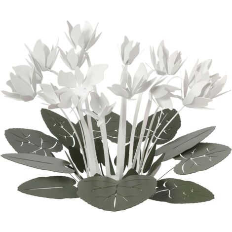 Centrotavola decorativo Ciclamino Ø38 cm in ferro color Verde Salvia e Bianco Design floreale moderno per tavolo o soggiorno Made in Italy