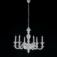 Leonardo Lampadario in legno bianco shabby 6 luci 130 Ø74 BL180-6-BCO