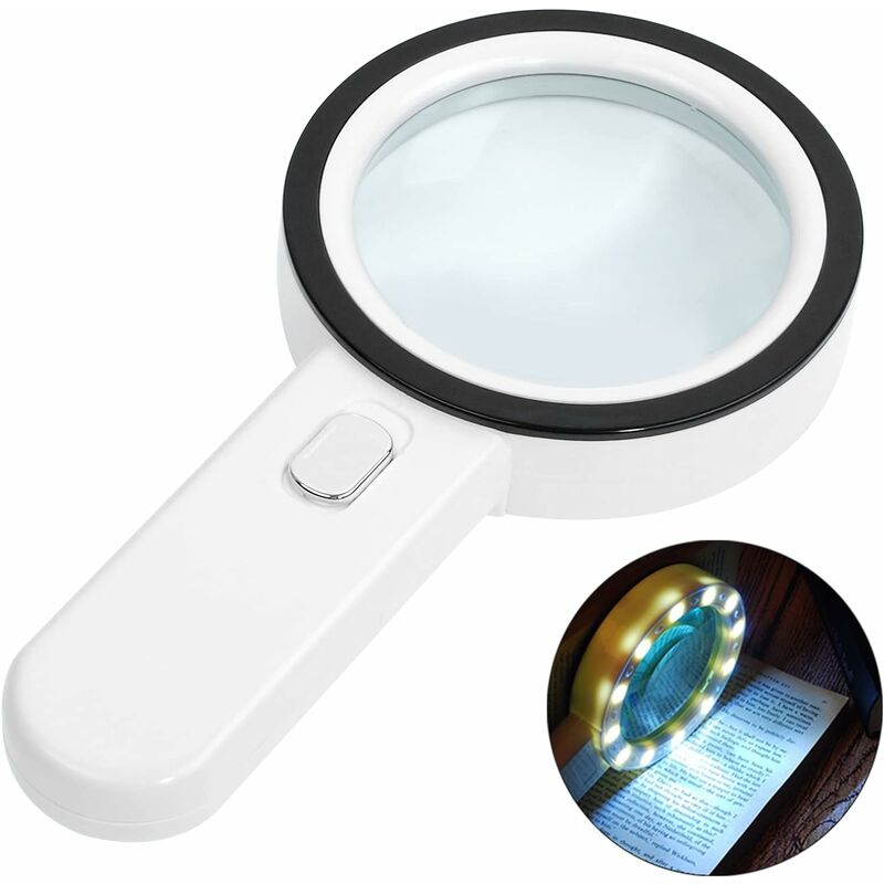 Lighted reading magnifying glass, 30x magnifying glass with 12 LED light  magnifying lights, light magnifying glass for reading, jewelry, seniors,  visually impaired, observation and manual work (silver