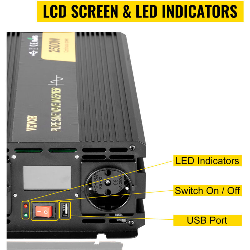 Onduleur Pur Sinus 1500W 12V-230V - Convertisseur Pour Camping, Solaire - Protections Intégrées, Télécommande