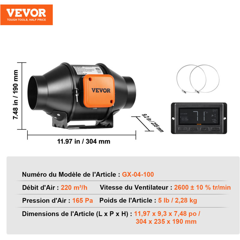 Ventilateur Extracteur 100mm Avec Télécommande - 367m³/h, Réglage Température/humidité, Pour Culture, Cave, Atelier
