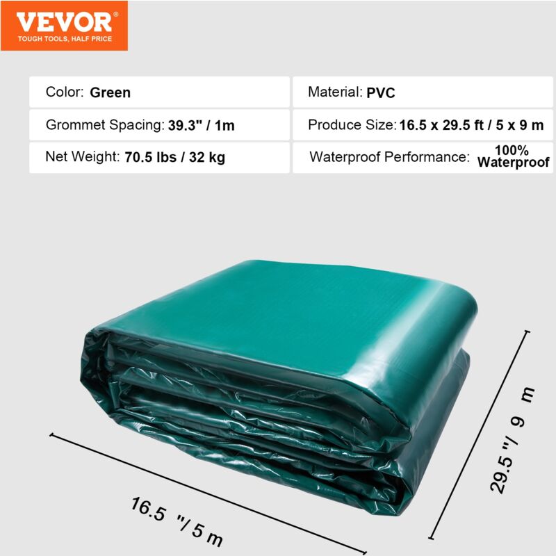 Bâche Transparente en PVC - VEVOR - 500 g-m² - 10 x 10 ft