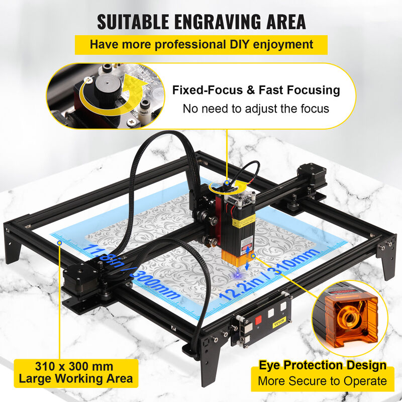 VEVOR Machine à Graver Laser Mini Graveur Laser CNC 5,5 W Zone de Travail  410x400 mm Machine Gravure Laser Compatibilité Forte Haute Précision pour  Graver Papier Bois Cuir Tissu Plastique Acrylique