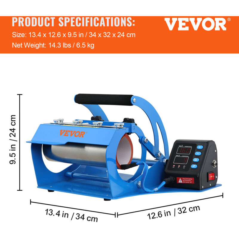 VEVOR Presse à Chaud Machine Impression Textile Imprimante Bleue 8 en 1  29x38 cm 