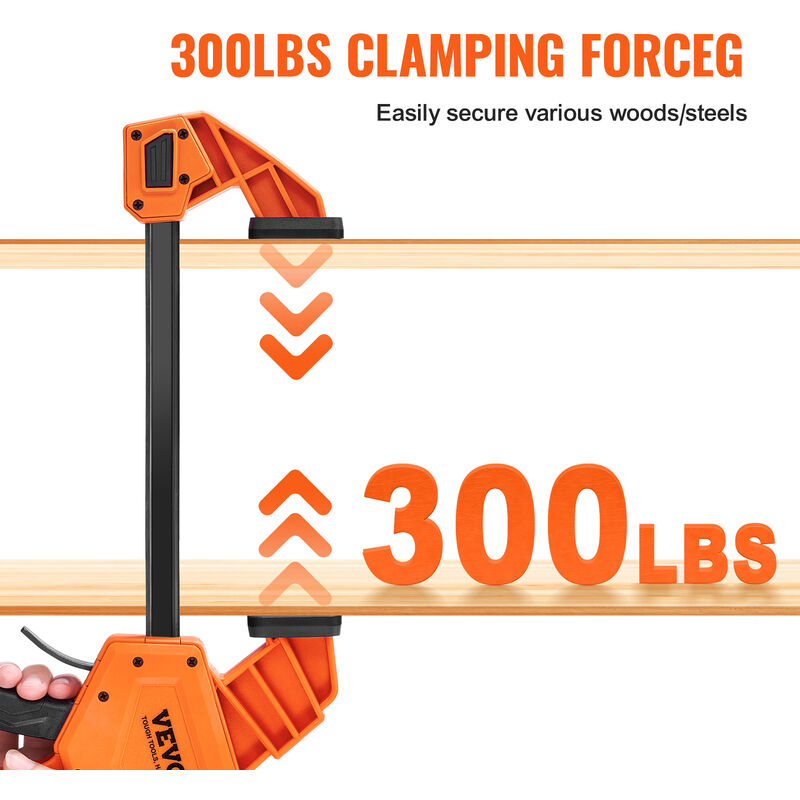 VEVOR Jeu de 2 Serre-Joints à Libération Rapide Serre-Joint à Une Main  Ouverture 304,8 mm Saillie 84,6 mm Force de Serrage Max. 136 kg Pince  Écarteur Réversible pour Charpentier Menuisier Métallurgie