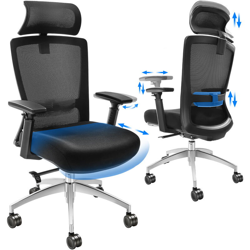 Chaise Gamer Fauteuil de Gaming Ergonomique à Roulettes Pivotante avec  Support de Colonne Vertébrale 3D Bleu et Noir - Costway