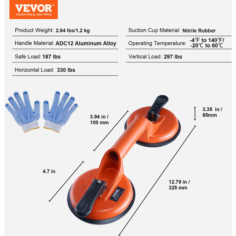 Ventouse pour carrelage Ventouses Lève-verre à ventouse de 8 Grande  puissance d'aspiration Capacité de charge de 220 lbs Vitre en verre