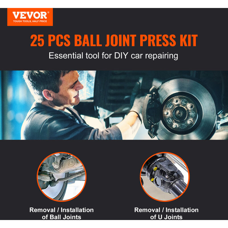 Kit Extracteur De Joint à Rotule VEVOR 25 Pièces - Compatible 2WD/4WD, Essieux Dana - Acier Carbone Traité Thermique