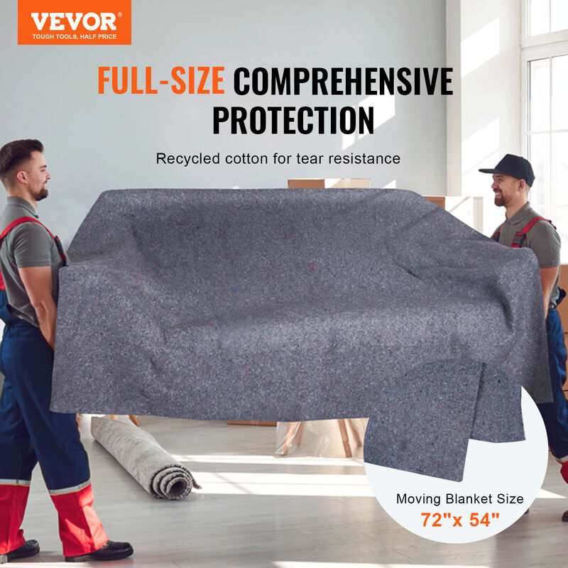 VEVOR Couvertures de Demenagement de Meubles 1829x1372 mm Lot de 12 Grandes Couvertures de Protection deEmballage Robustes en Coton Recycle pour Proteger Meubles Planchers Appareils Electromenagers 3