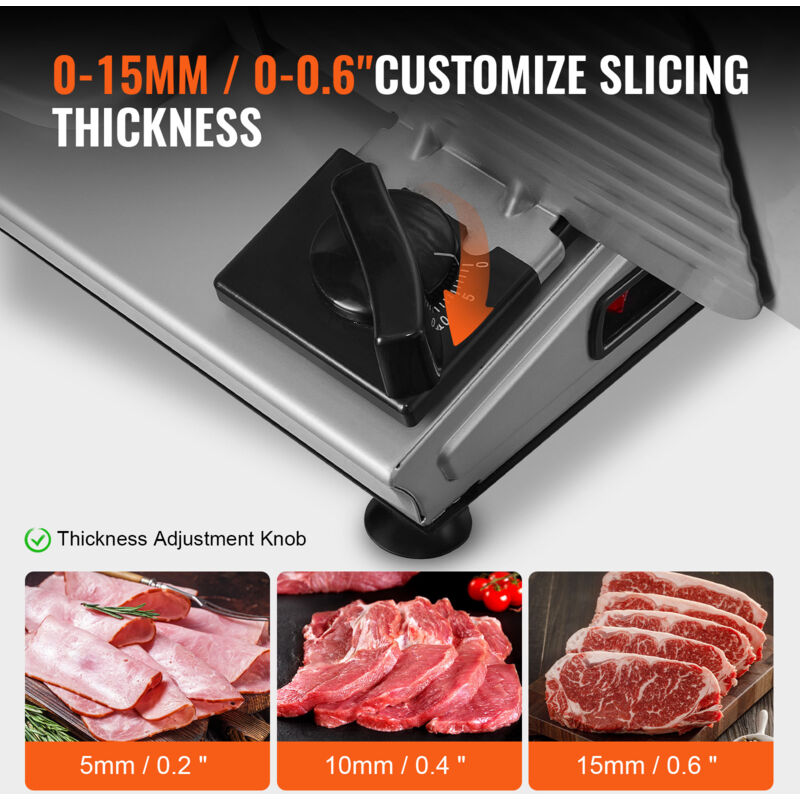 Trancheuse électrique 300W Professionnelle - Lame 25.4 Cm, épaisseur Réglable 0-12 Mm, Pour Viande, Fromage, Légumes