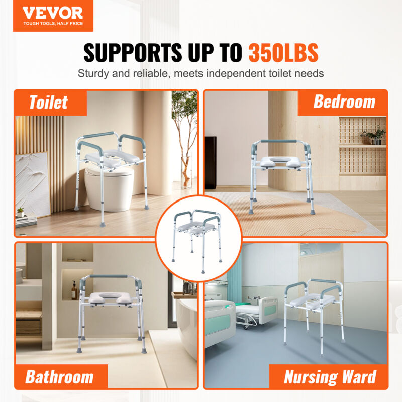 Siège De Toilette Réglable Et Rembourré VEVOR - Hauteur Ajustable, Supporte Jusqu'à 158,8 Kg