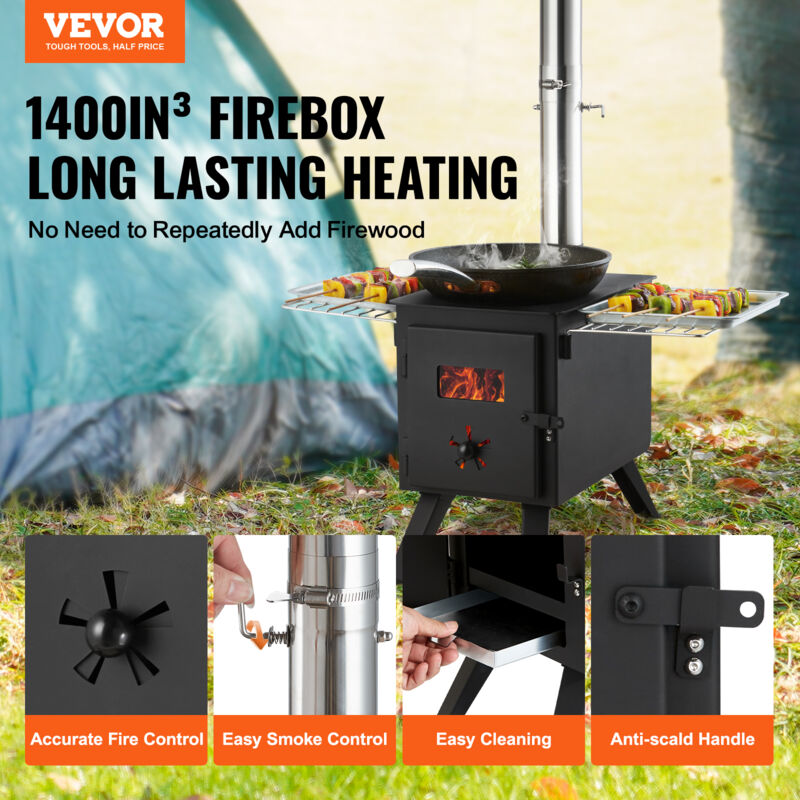 Réchaud Hobo Acier Inox Poêle à Bois Camping Portable - , Plaque Grill, Pliable & Coupe-Vent, 20cm, Sac Transport Barbecue Pliable Inox