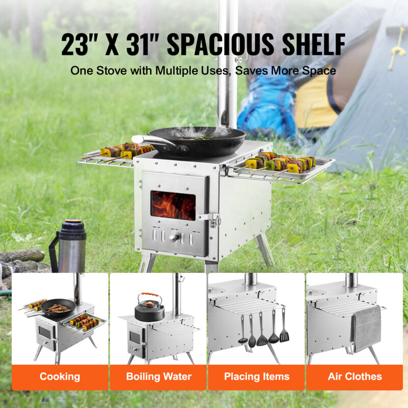 Poêle à bois rond portable, poêle de camping en acier