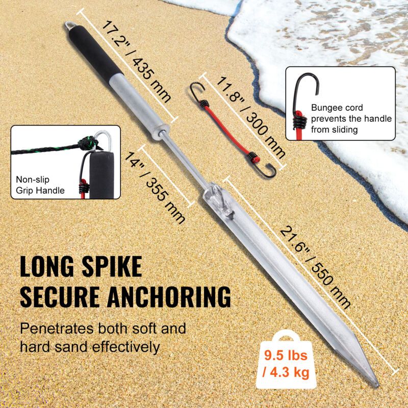 Ancre De Sable Insaga 91cm - Acier Inox 304 - Corde 10m - Pour Bateau, Kayak, Jet Ski