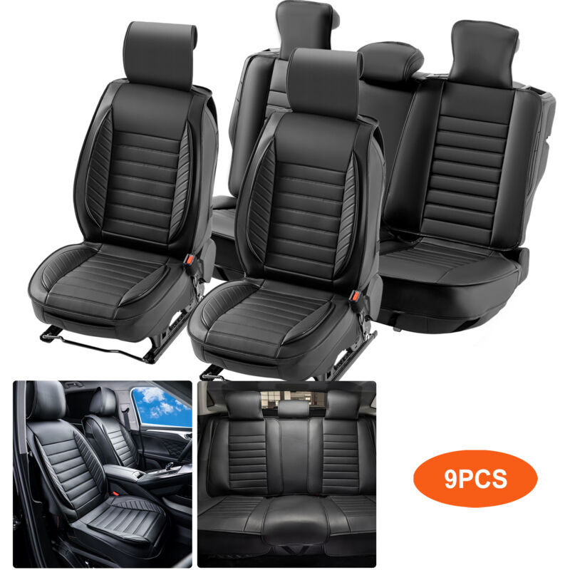 Housses De Siège Auto Universelles En Velours Noir & Terre Cuite | Compatible Airbags, Kit De Montage Inclus – Pour Voitures Et SUV