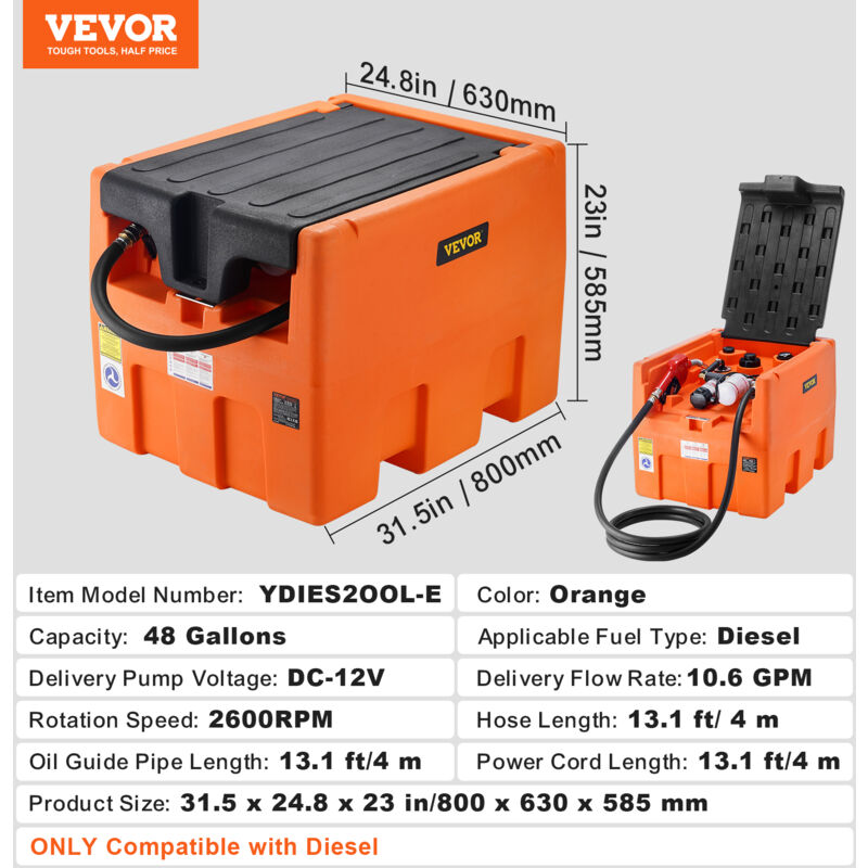 Réservoir Diesel/essence Portable VEVOR 440L Avec Pompe 12V - Débit 37,8 L/min - Parfait Pour Chantier, Ferme, Bateau