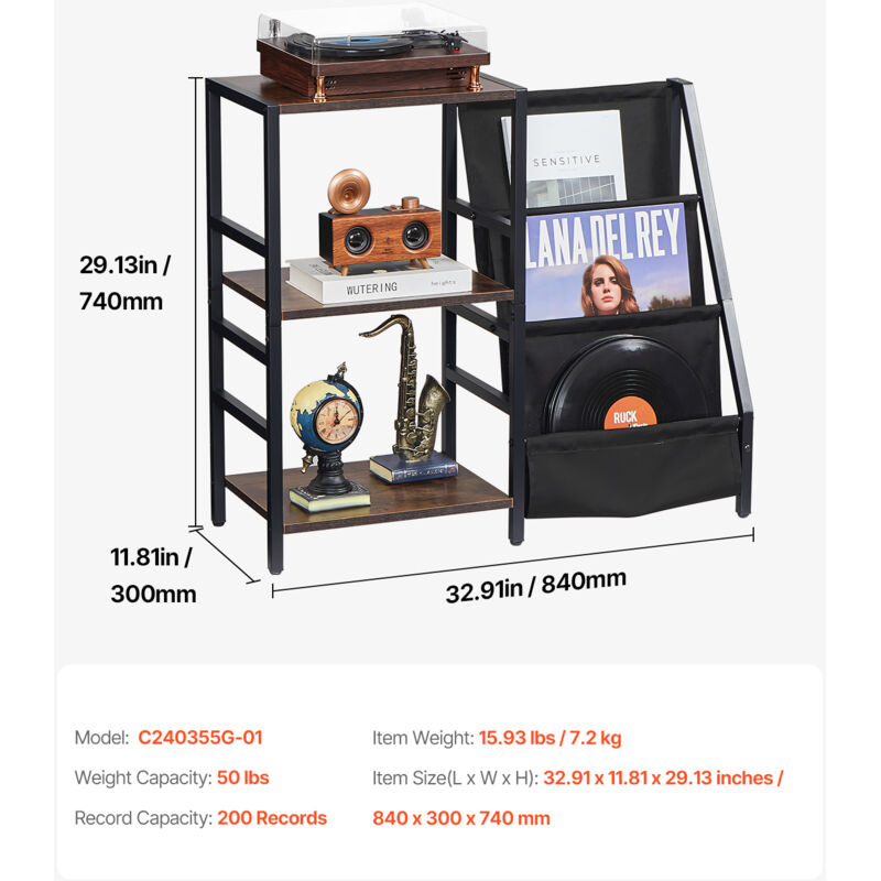 Lot De 3 étagères Métal Pour Vinyles TsoLay – Dimensions 26x12x12 Cm – Rangement Vertical, Design Minimaliste Noir