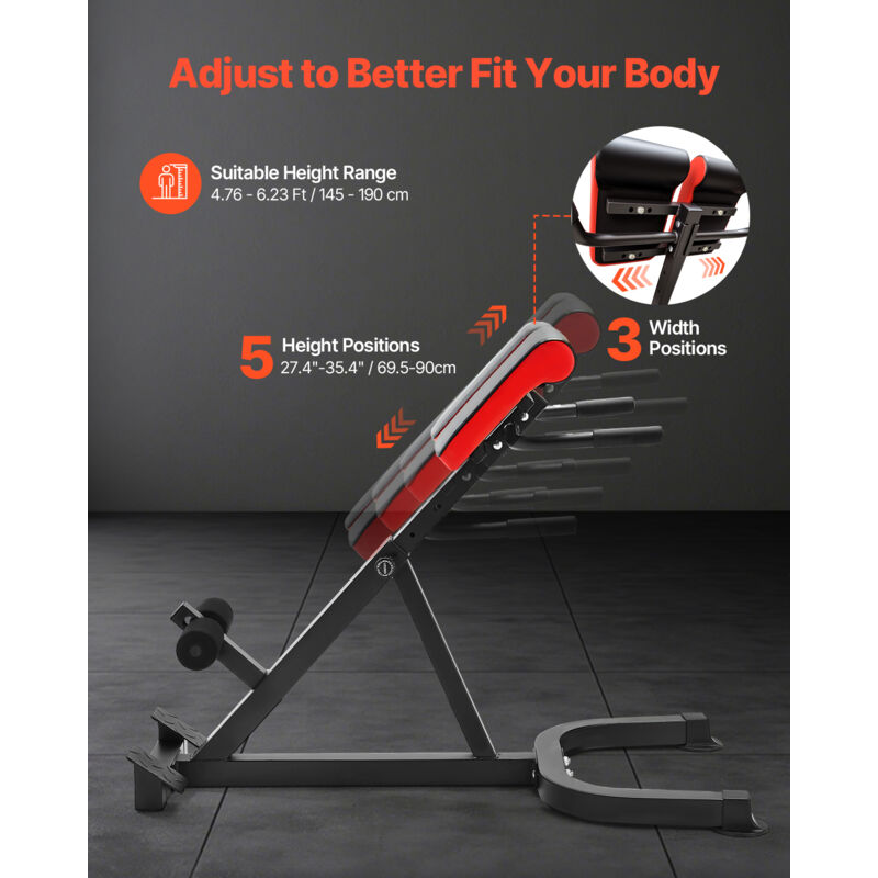 Banc Lombaire Réglable Hyperextension - Capacité 136 Kg, Acier Carbone - Pour Fessiers, Ischio-jambiers, Dos, Abdos - Fitness Maison