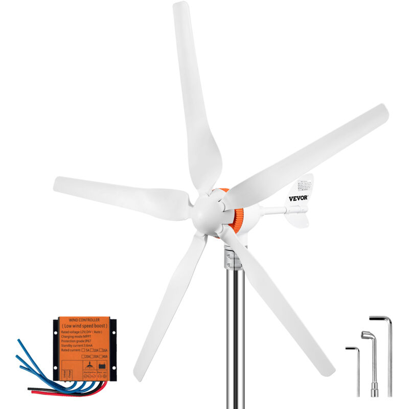 VEVOR Kit Générateur Turbine éolienne énergie 12 V 300 W Contr?leur MPPT 5  Pales