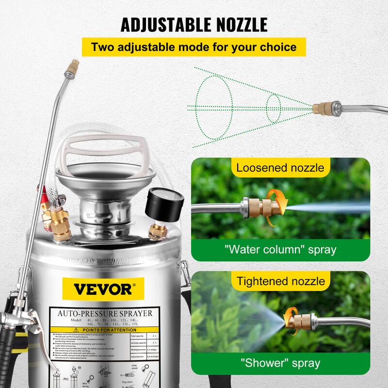 VEVOR 4L Pulvérisateur INOX Jardin Brumisateur pour Plante pour Jardinage  Domestique et Nettoyage au Sol Convient aux Besoins actuels de l'industrie,  de l'agriculture, du Commerce, de la médecine