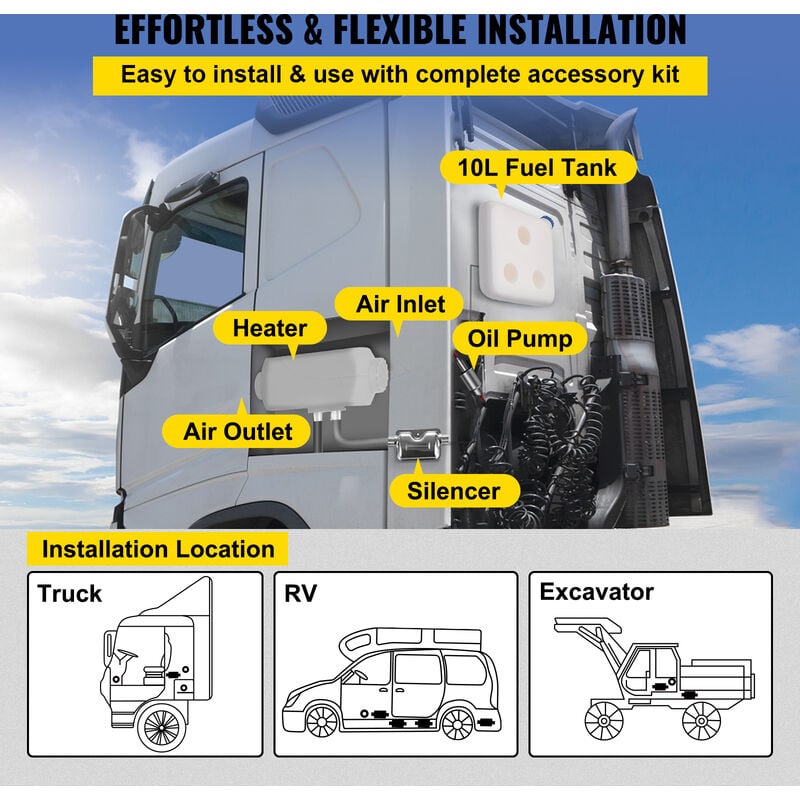 VEVOR Réchauffeur d'air diesel 12V 8KW pour camion-remorque RV marine +  commutateur rotatif